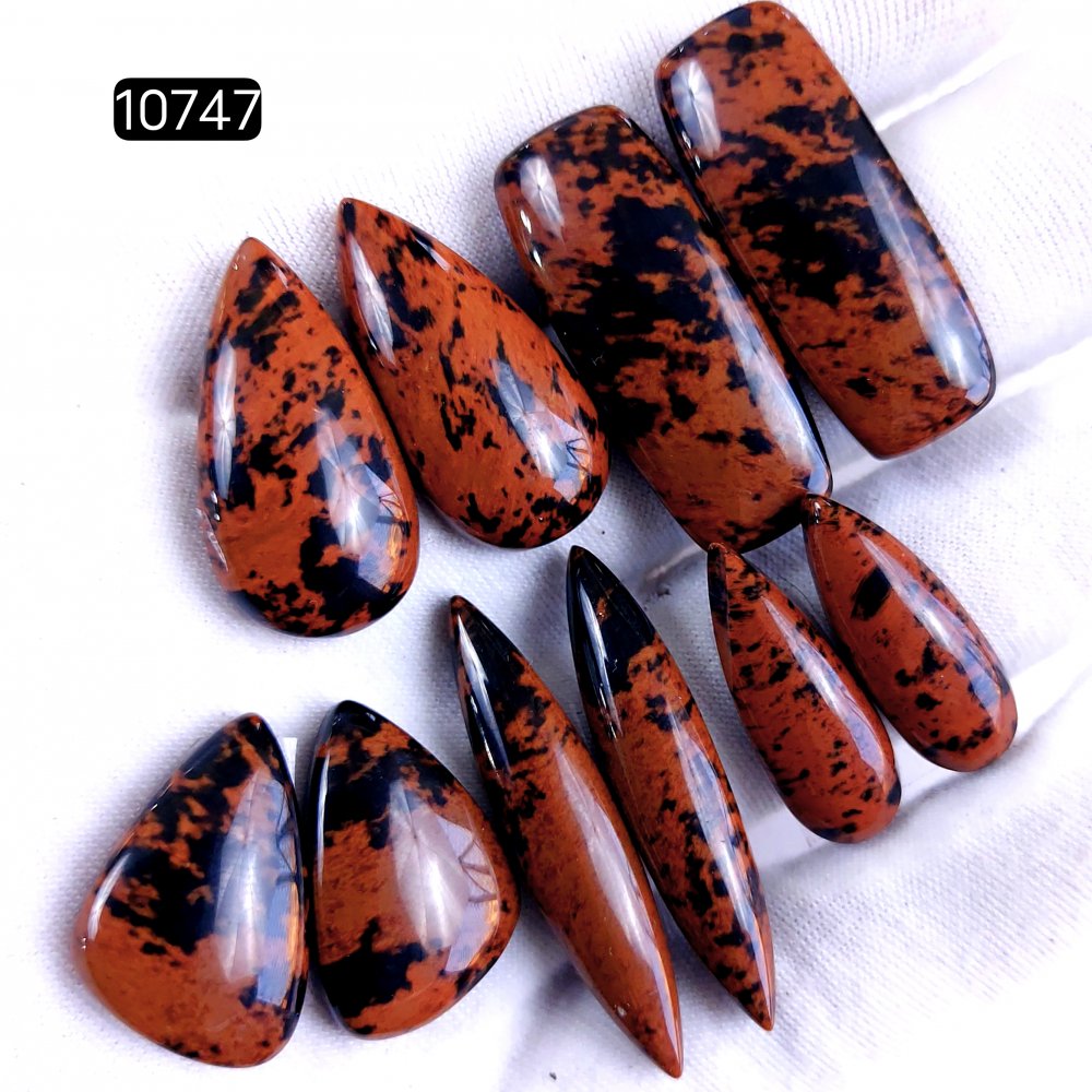 5Pair 151Cts Natural Mahogany Obsidian Cabochon Loose Gemstone Crystal Pair Lot for Earrings 32x12 22x15mm #10747