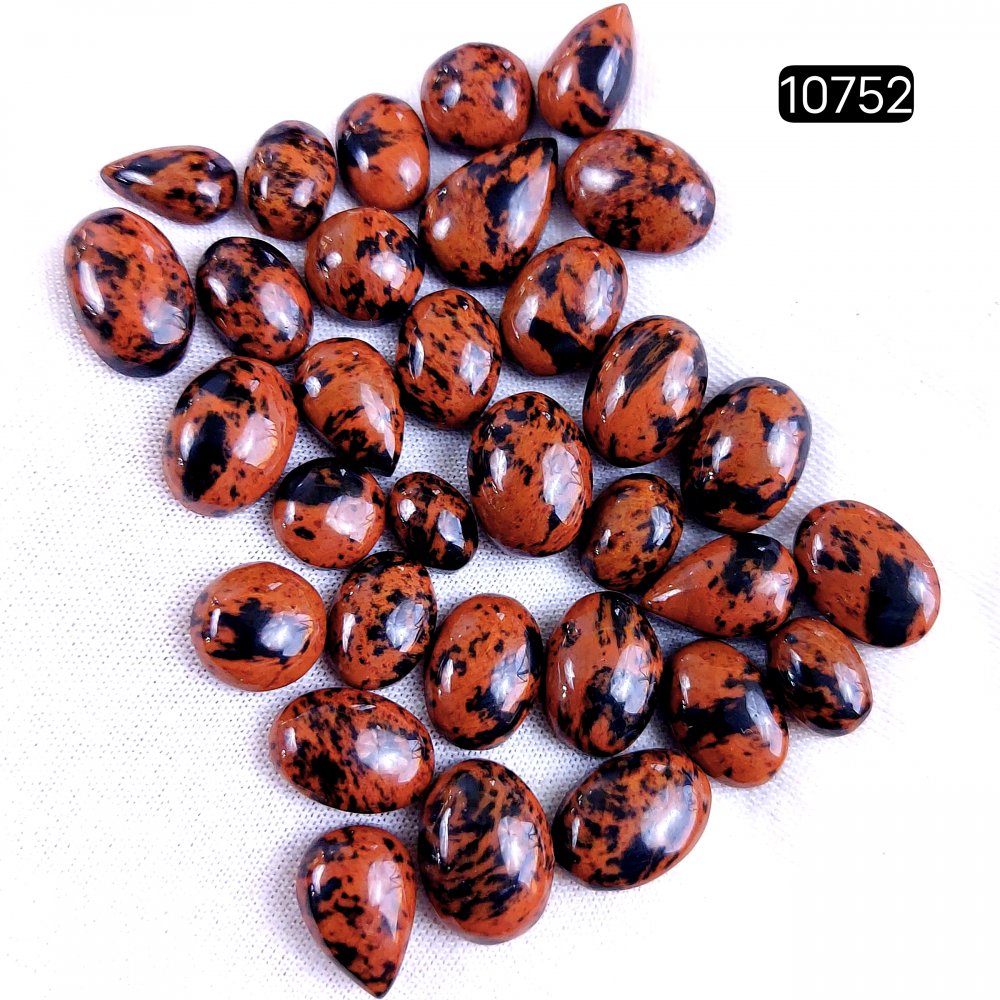32Pcs 104Cts Natural Mahogany Obsidian Cabochon Loose Gemstone Crystal Lot for Jewelry Making Gift For Her 14x10 7x5mm #10752
