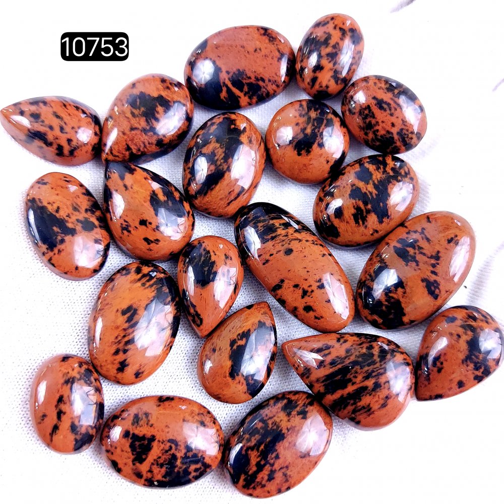20Pcs 178Cts Natural Mahogany Obsidian Cabochon Loose Gemstone Crystal Lot for Jewelry Making Gift For Her 24x12 14x10mm #10753