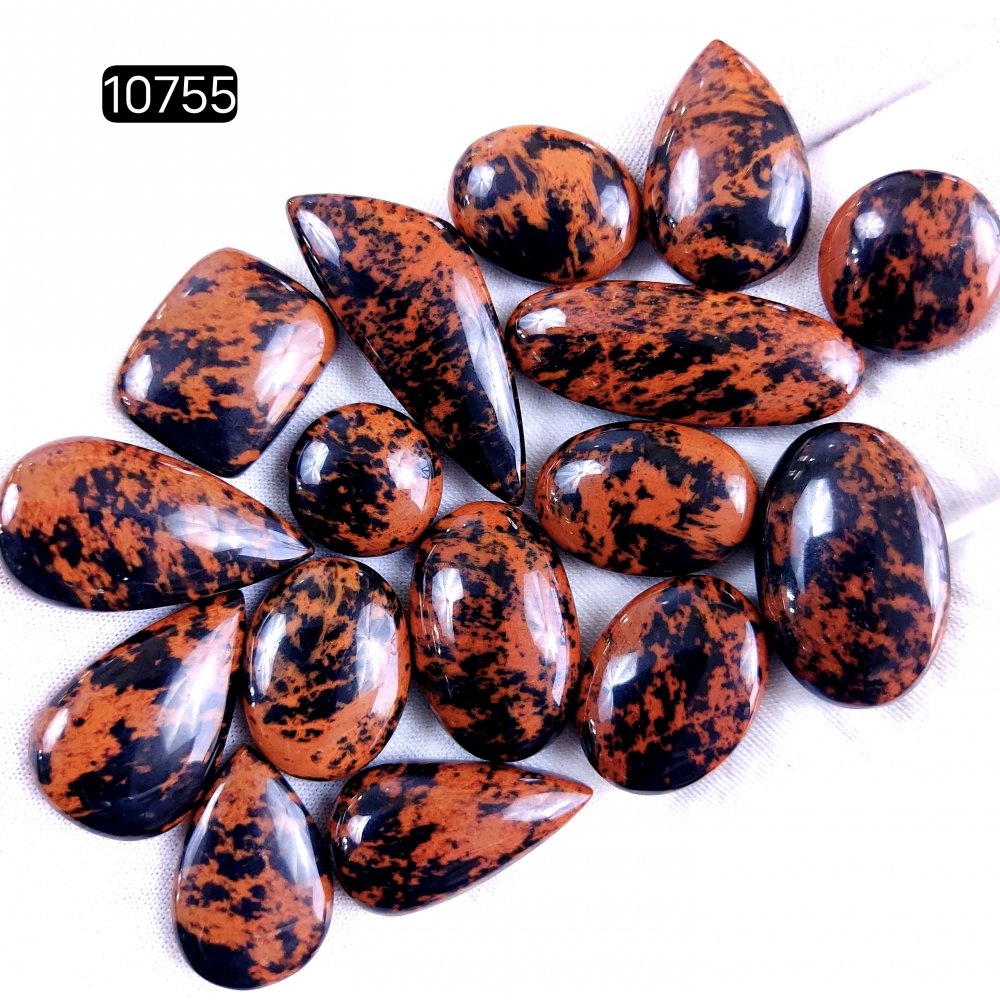 16Pcs 274Cts Natural Mahogany Obsidian Cabochon Loose Gemstone Crystal Lot for Jewelry Making Gift For Her 35x12 15x15mm #10755