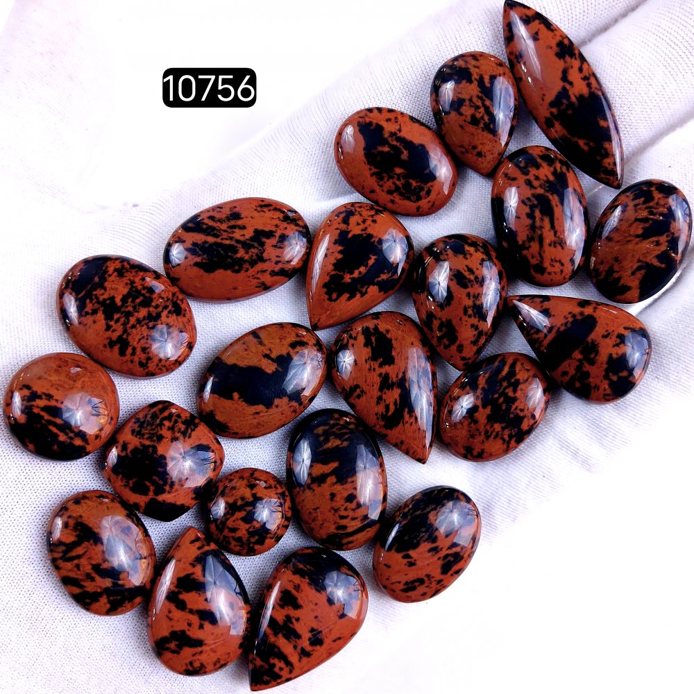 21Pcs 328Cts Natural Mahogany Obsidian Cabochon Loose Gemstone Crystal Lot for Jewelry Making Gift For Her 36x12 14x14mm #10756