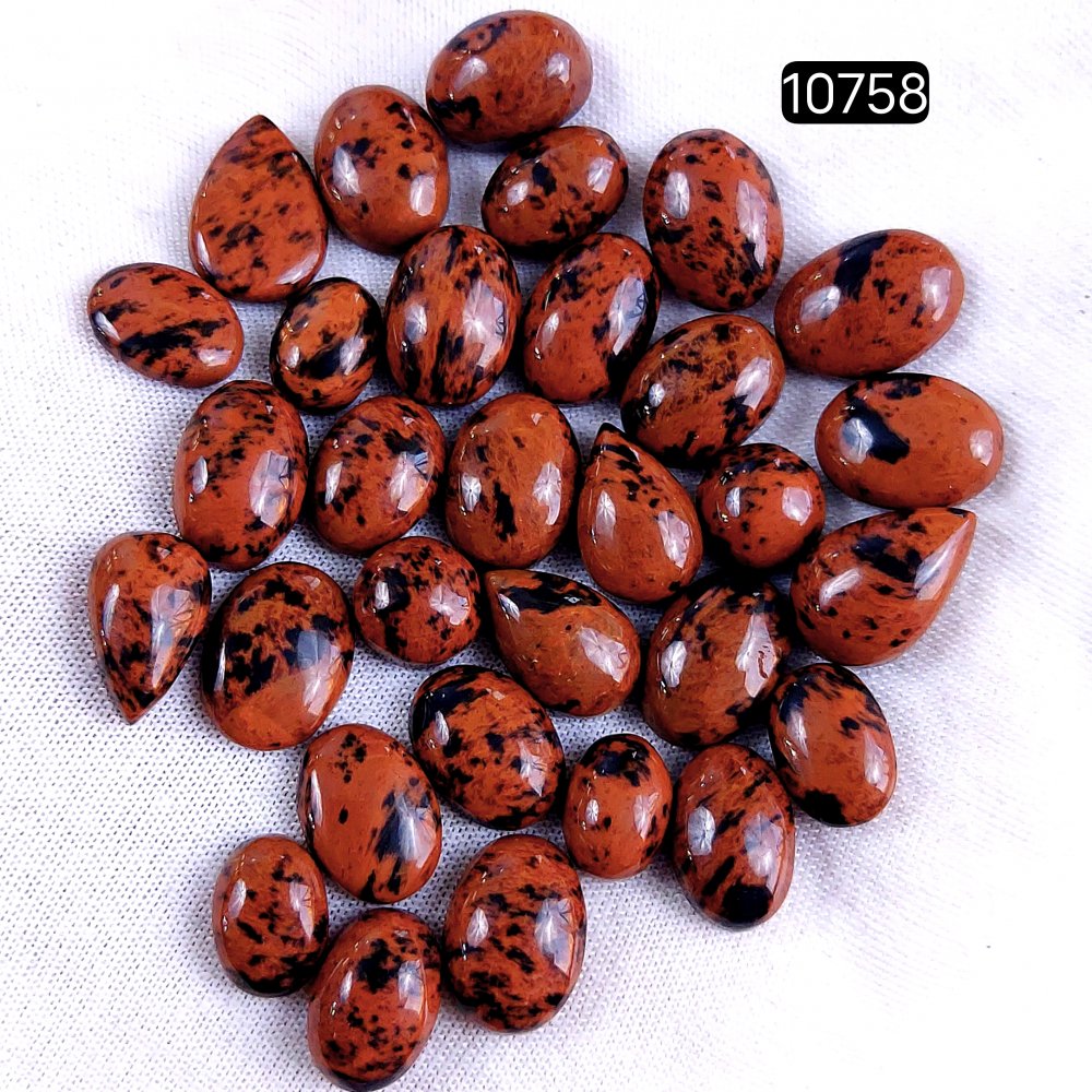 31Pcs 108Cts Natural Mahogany Obsidian Cabochon Loose Gemstone Crystal Lot for Jewelry Making Gift For Her 13x9 9x9mm #10758