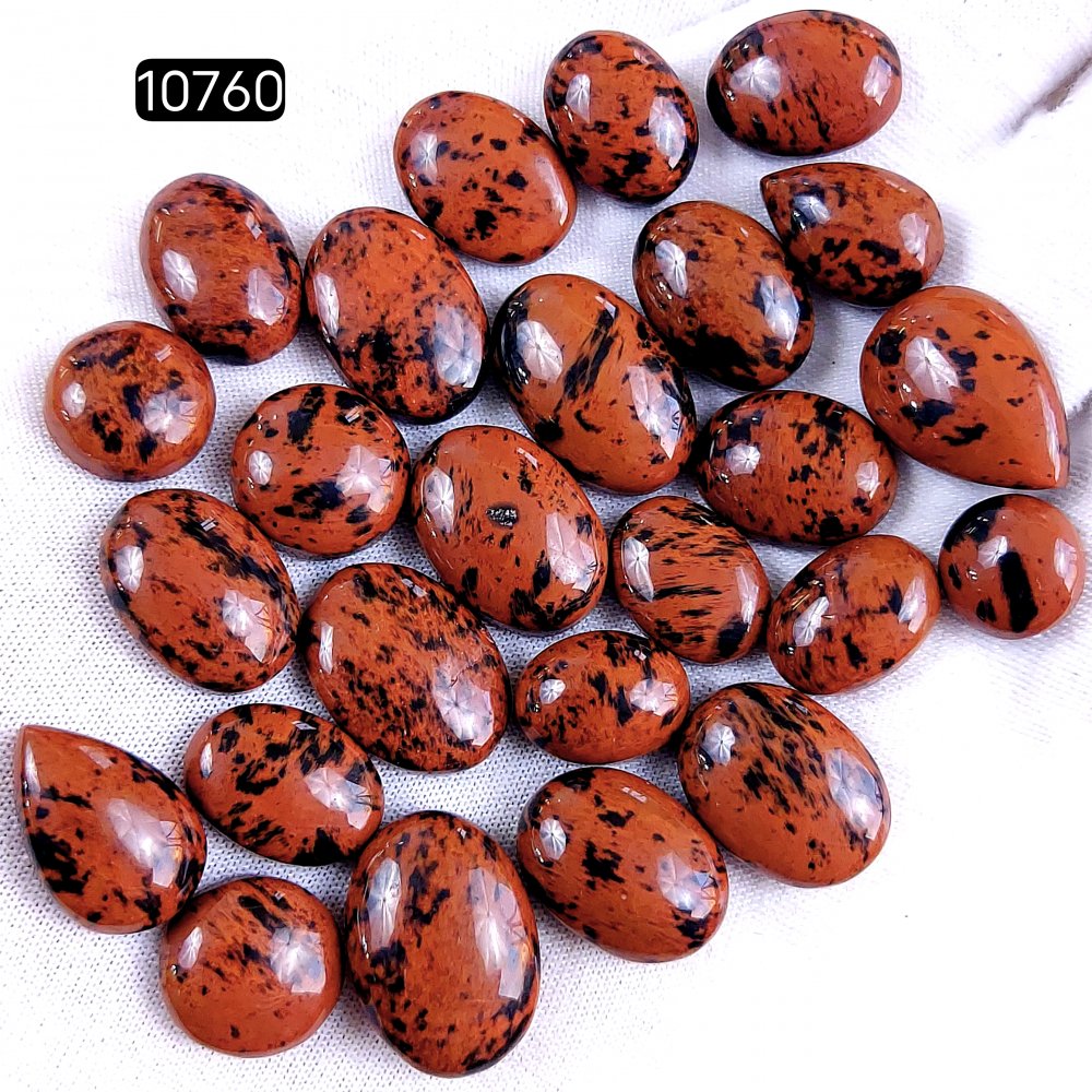 25Pcs 190Cts Natural Mahogany Obsidian Cabochon Loose Gemstone Crystal Lot for Jewelry Making Gift For Her 20x15 10x10mm #10760