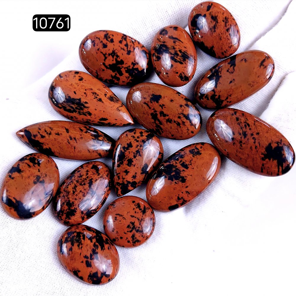 14Pcs 263Cts Natural Mahogany Obsidian Cabochon Loose Gemstone Crystal Lot for Jewelry Making Gift For Her 35x14 17x17mm #10761