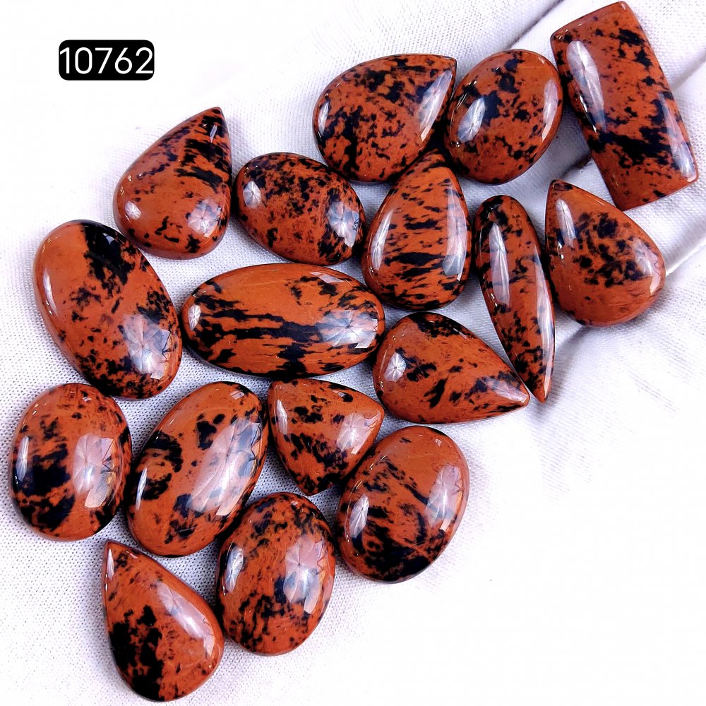 17Pcs 278Cts Natural Mahogany Obsidian Cabochon Loose Gemstone Crystal Lot for Jewelry Making Gift For Her 30x10 16x16mm #10762