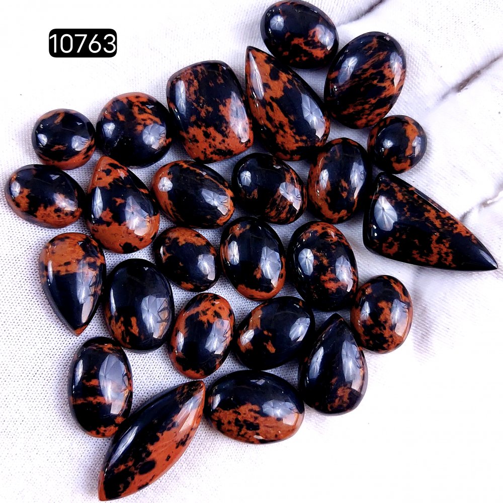 25Pcs 195Cts Natural Mahogany Obsidian Cabochon Loose Gemstone Crystal Lot for Jewelry Making Gift For Her 26x14 10x10mm #10763