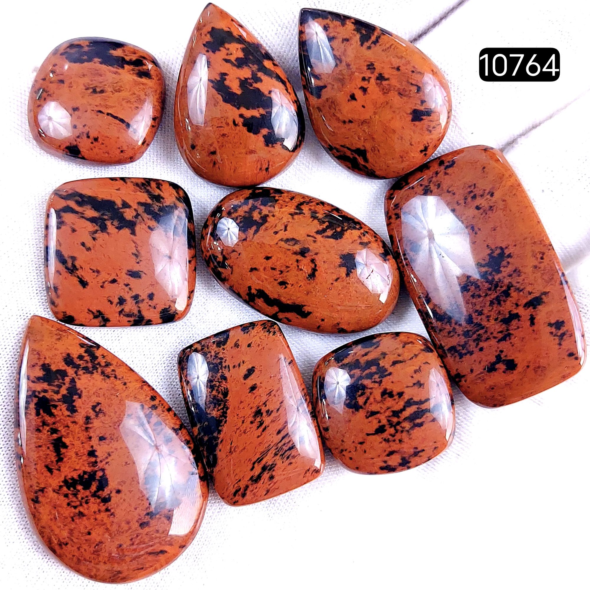 9Pcs 235Cts Natural Mahogany Obsidian Cabochon Loose Gemstone Crystal Lot for Jewelry Making Gift For Her 40x25 20x20mm 10764