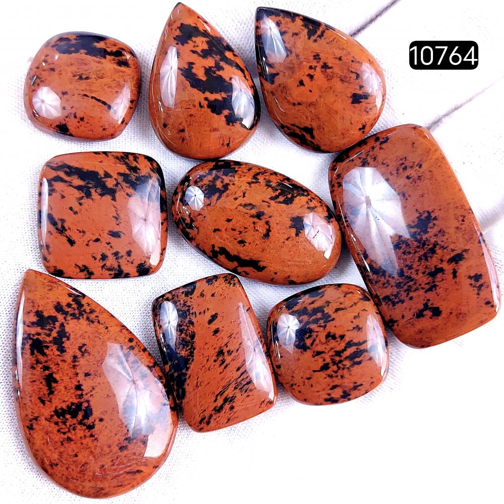 9Pcs 235Cts Natural Mahogany Obsidian Cabochon Loose Gemstone Crystal Lot for Jewelry Making Gift For Her 40x25 20x20mm #10764