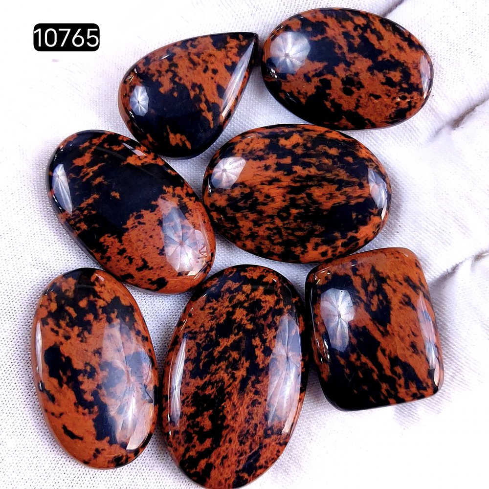 7Pcs 193Cts Natural Mahogany Obsidian Cabochon Loose Gemstone Crystal Lot for Jewelry Making Gift For Her 36x22 26x18mm #10765