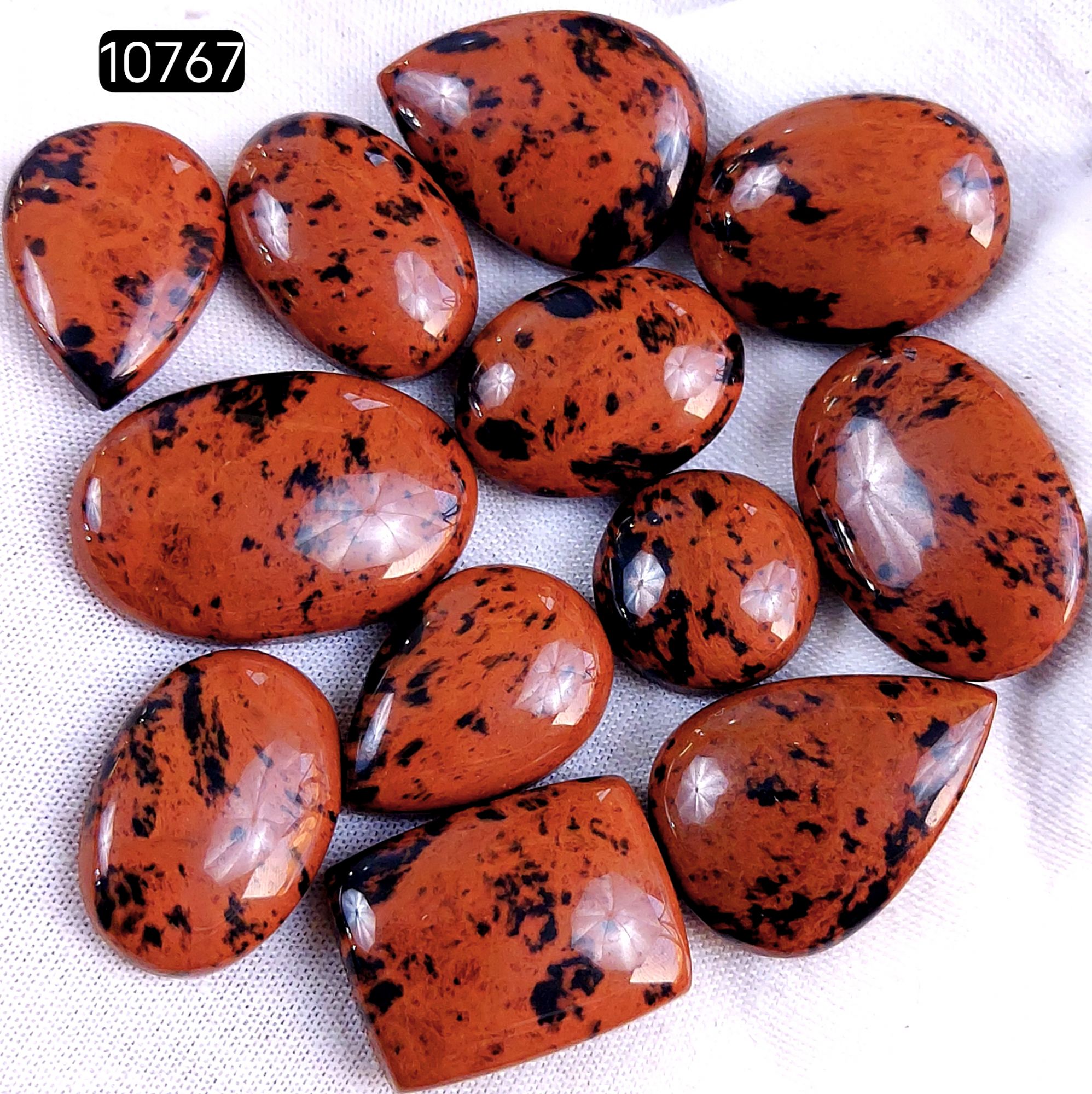 12Pcs 172Cts Natural Mahogany Obsidian Cabochon Loose Gemstone Crystal Lot for Jewelry Making Gift For Her 26x18 15x15mm 10767