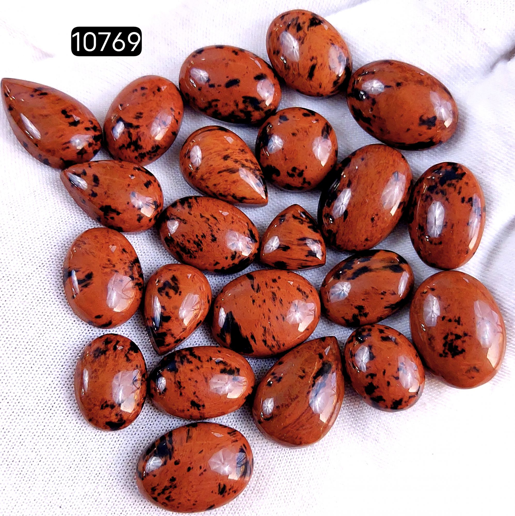 22Pcs 167Cts Natural Mahogany Obsidian Cabochon Loose Gemstone Crystal Lot for Jewelry Making Gift For Her 20x12 10x10mm 10769