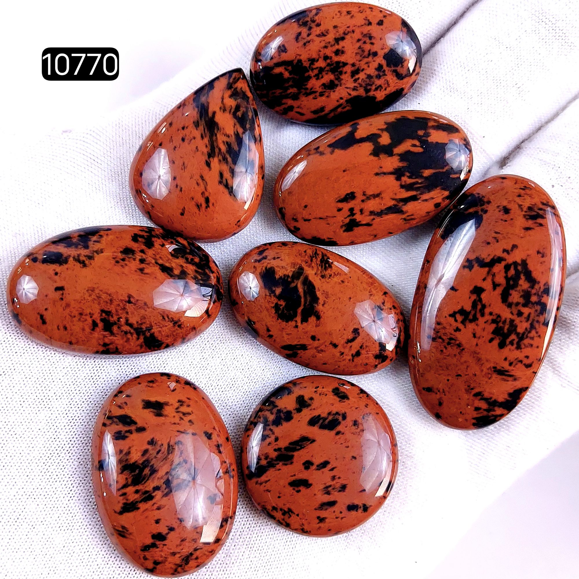 8Pcs 268Cts Natural Mahogany Obsidian Cabochon Loose Gemstone Crystal Lot for Jewelry Making Gift For Her 40x20 22x22mm R-10770
