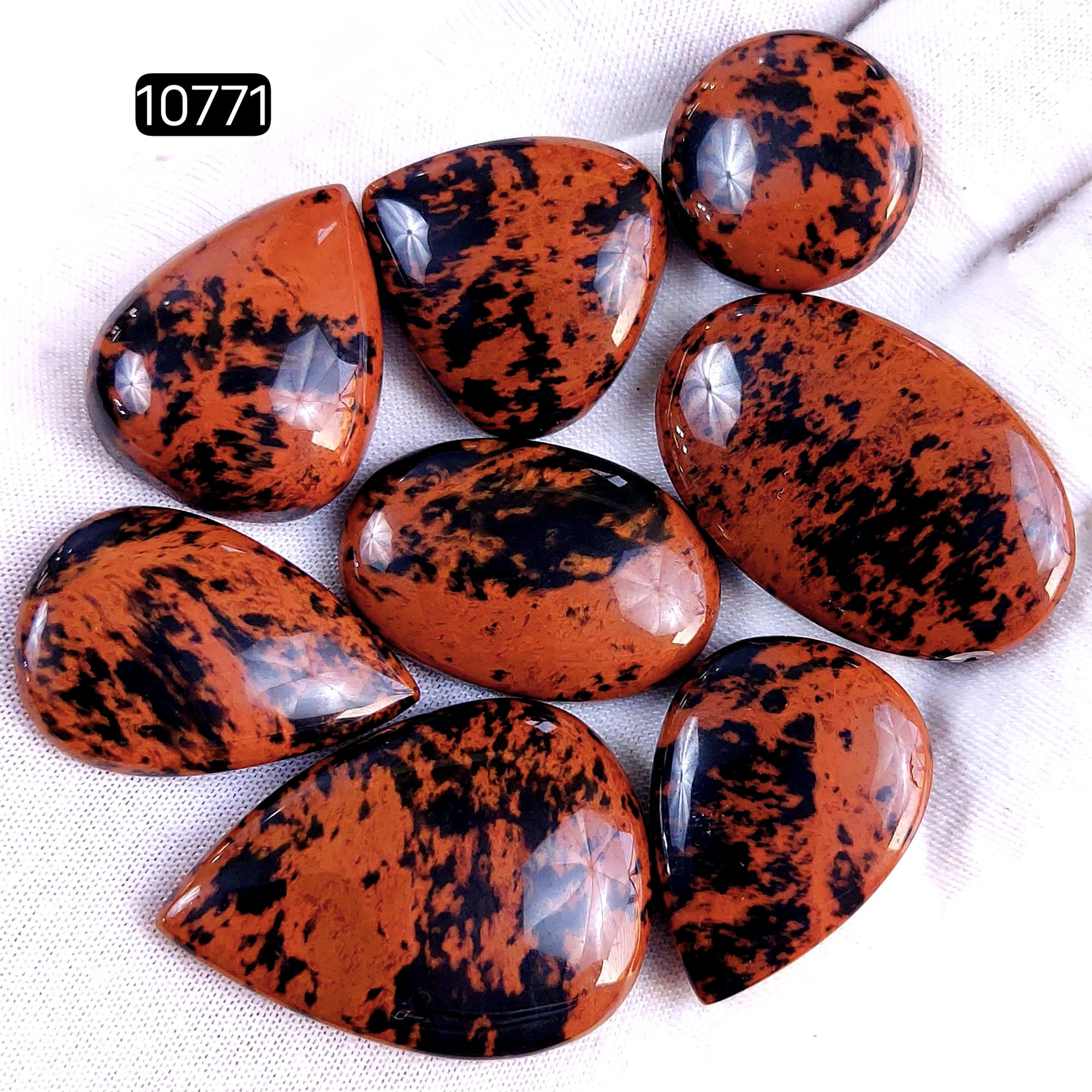 8Pcs 220Cts Natural Mahogany Obsidian Cabochon Loose Gemstone Crystal Lot for Jewelry Making Gift For Her 35x25 20x20mm 10771
