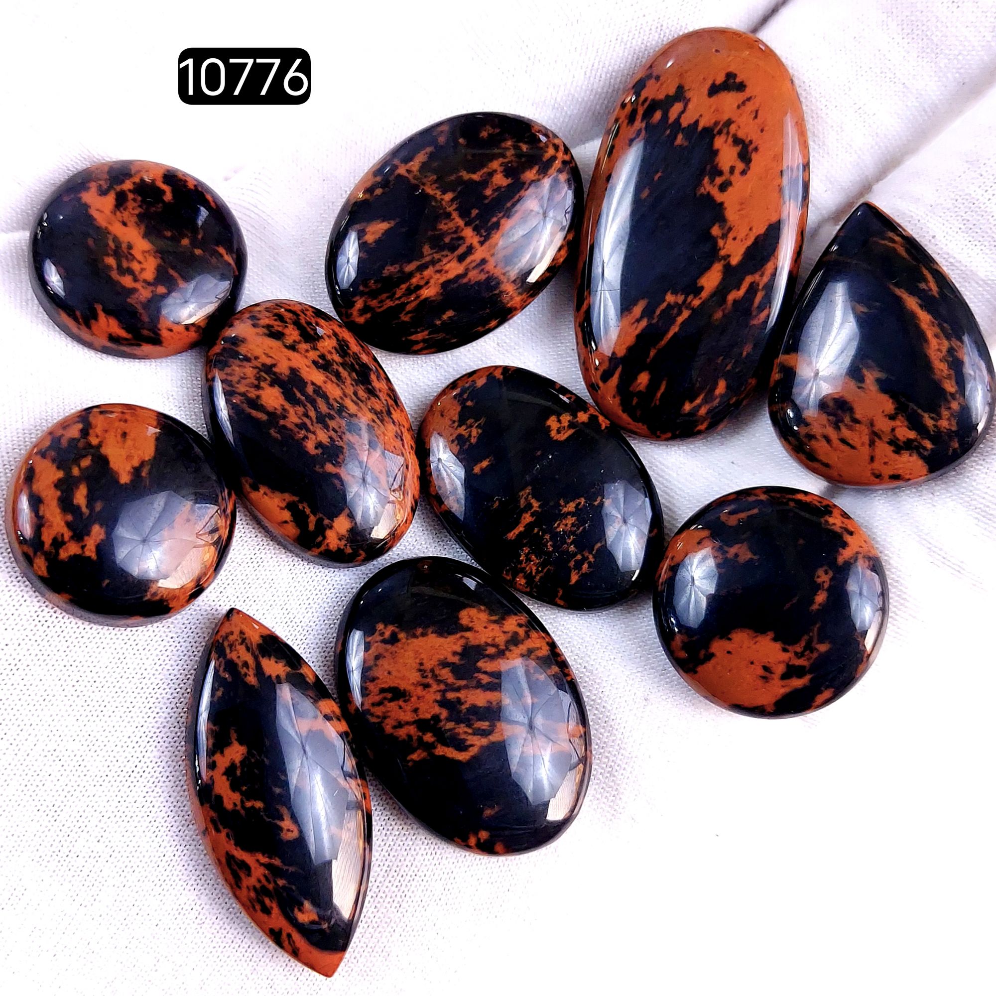 10Pcs 263Cts Natural Mahogany Obsidian Cabochon Loose Gemstone Crystal Lot for Jewelry Making Gift For Her 42x22 20x20mm 10776