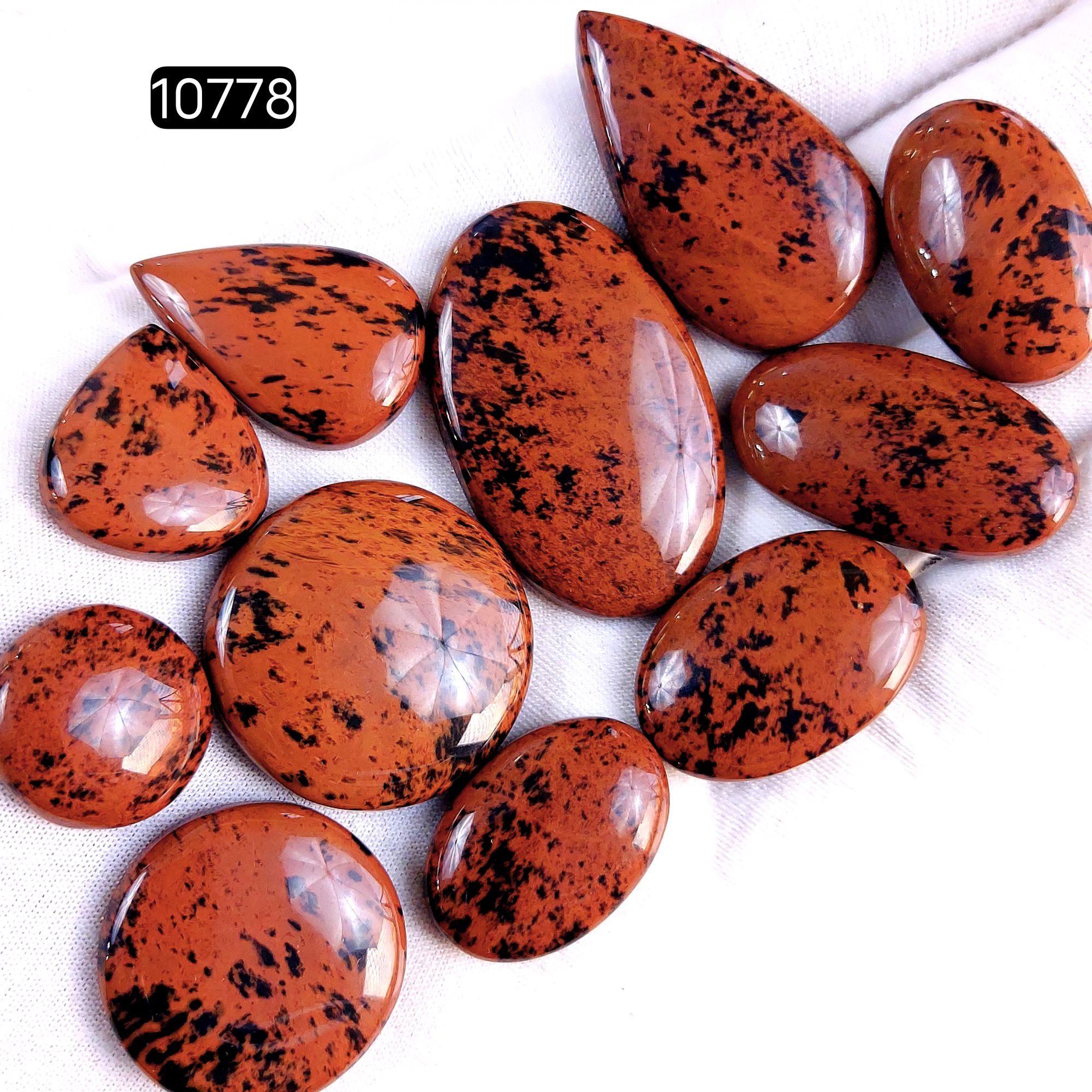 11Pcs 343Cts Natural Mahogany Obsidian Cabochon Loose Gemstone Crystal Lot for Jewelry Making Gift For Her 42x26 20x20mm 10778