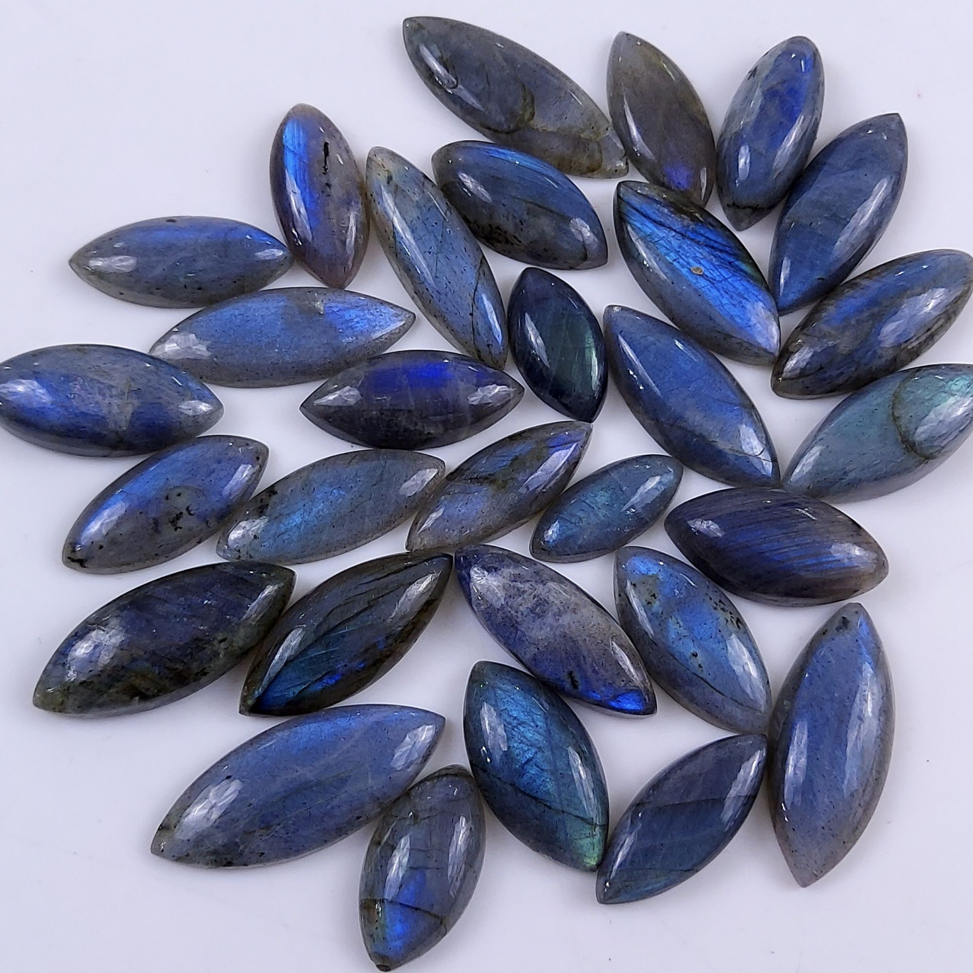 30 Pcs434Cts Natural Multifire Labradorite Loose Cabochon Marquise Gemstone Lot for Jewelry Making  28x10 18x8mm#1078