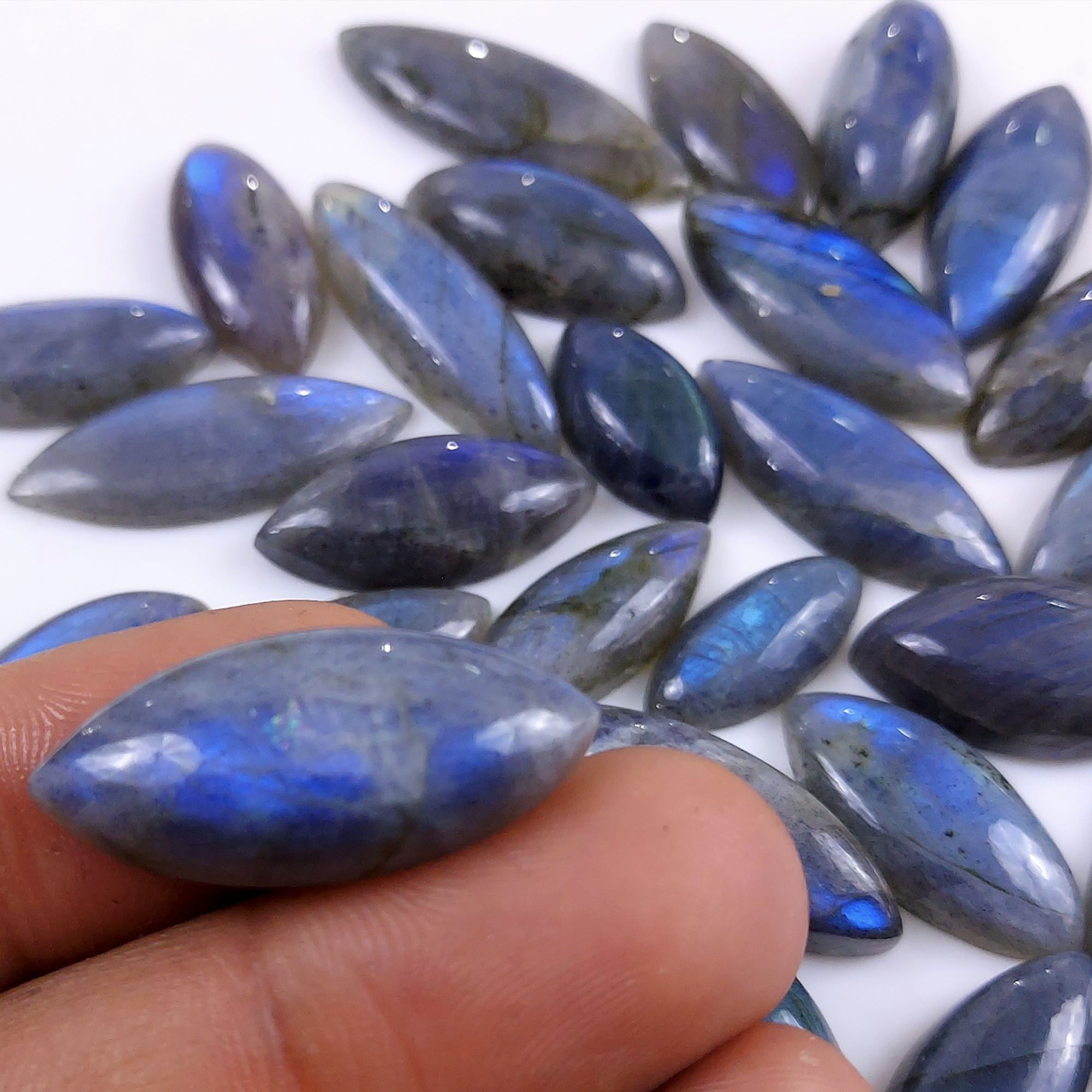 30 Pcs434Cts Natural Multifire Labradorite Loose Cabochon Marquise Gemstone Lot for Jewelry Making  28x10 18x8mm#1078