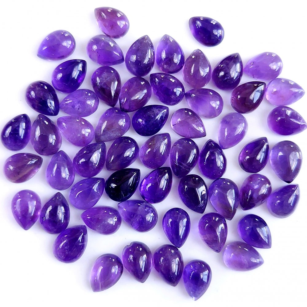 55Pcs 44Cts Natural Amethyst Cabochon Loose Gemstone Crystal Lot for Jewelry Making Gift For Her 7x5mm #10806