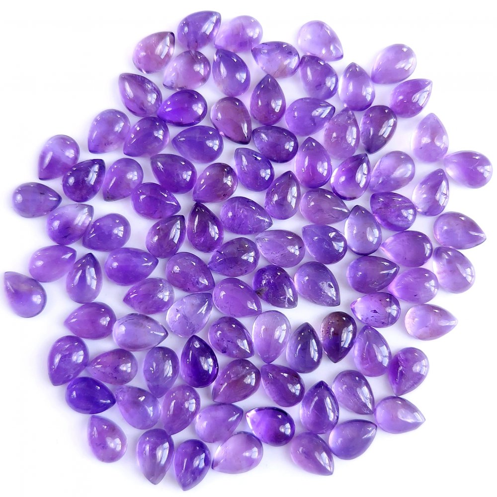 93Pcs 67Cts Natural Amethyst Cabochon Loose Gemstone Crystal Lot for Jewelry Making Gift For Her 7x5mm #10812