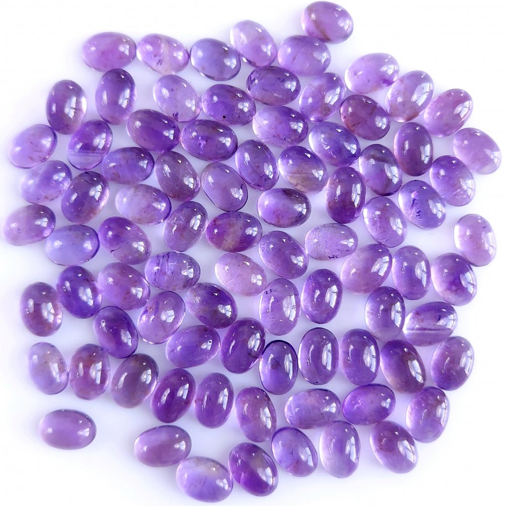 84Pcs 70Cts Natural Amethyst Cabochon Loose Gemstone Crystal Lot for Jewelry Making Gift For Her 7x5mm #10817