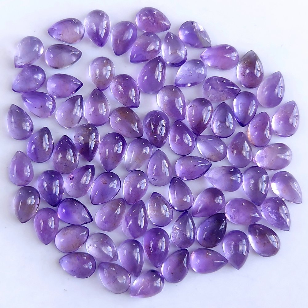 73Pcs 34Cts Natural Amethyst Cabochon Loose Gemstone Crystal Lot for Jewelry Making Gift For Her 6x4mm #10822