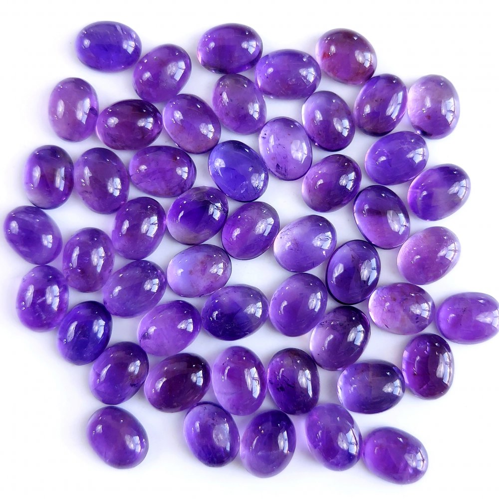 50Pcs 97Cts Natural Amethyst Cabochon Loose Gemstone Crystal Lot for Jewelry Making Gift For Her 9x7mm #10826