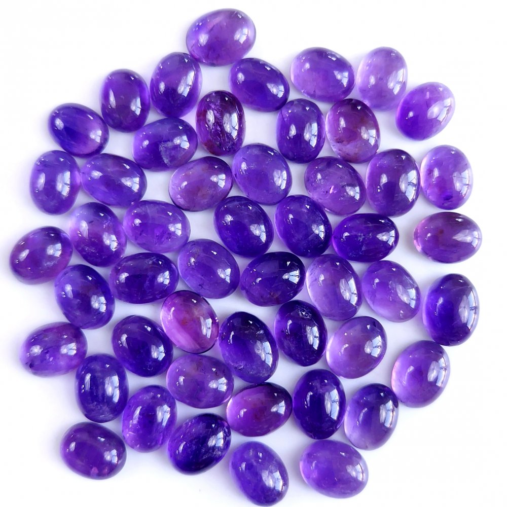 50Pcs 103Cts Natural Amethyst Cabochon Loose Gemstone Crystal Lot for Jewelry Making Gift For Her 9x7mm #10828