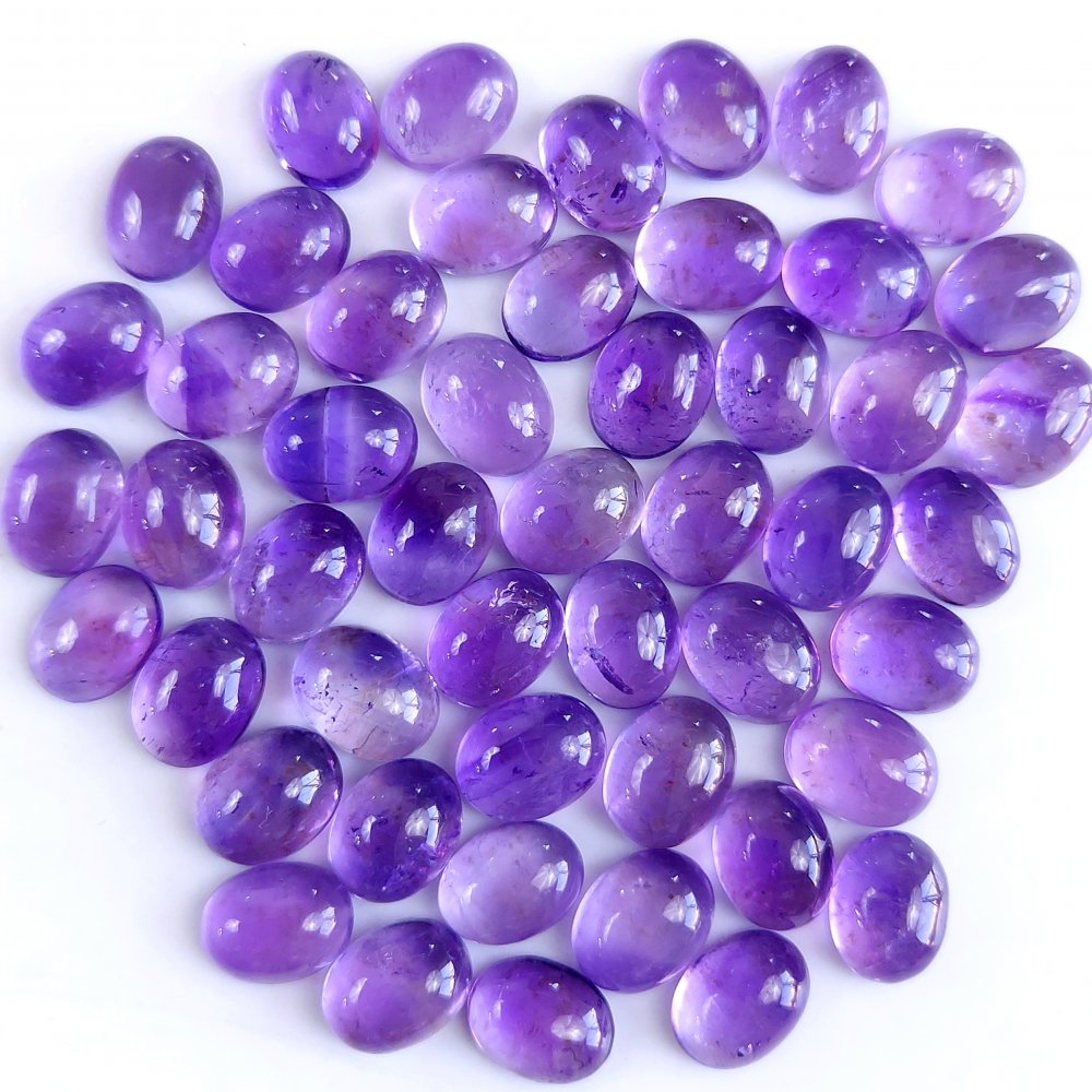 50Pcs 96Cts Natural Amethyst Cabochon Loose Gemstone Crystal Lot for Jewelry Making Gift For Her 9x7mm #10832