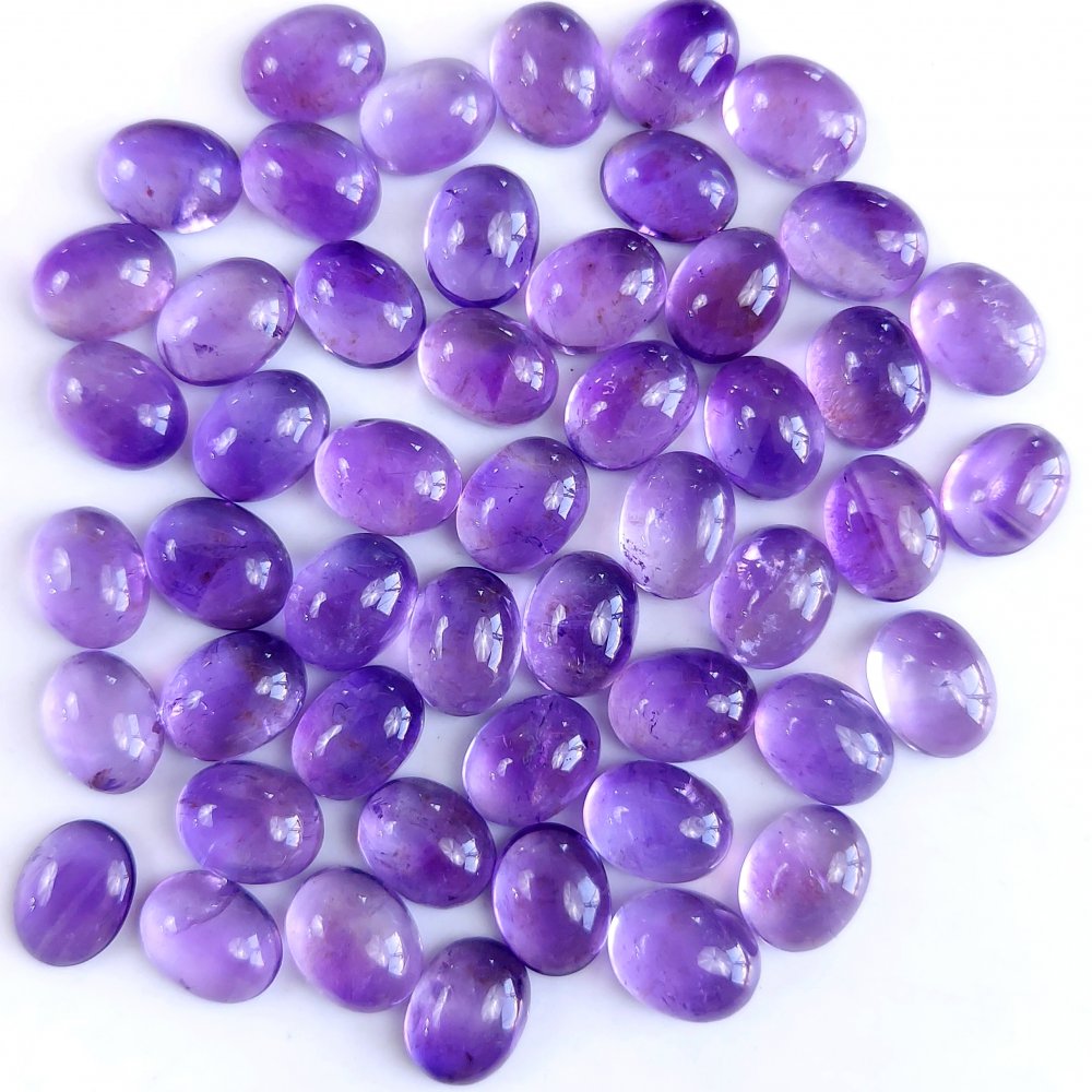 50Pcs 100Cts Natural Amethyst Cabochon Loose Gemstone Crystal Lot for Jewelry Making Gift For Her 9X7mm #10834