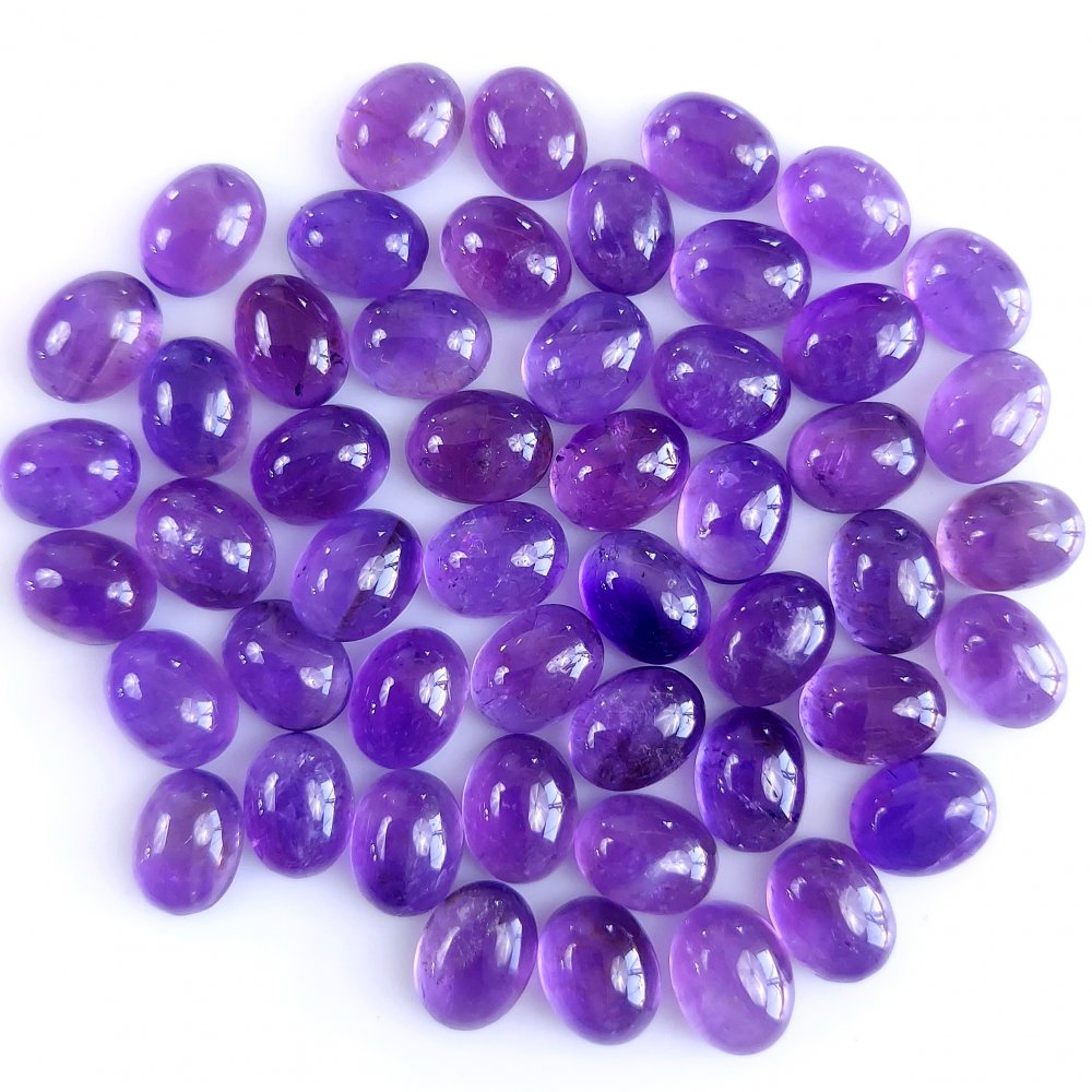 50Pcs 102Cts Natural Amethyst Cabochon Loose Gemstone Crystal Lot for Jewelry Making Gift For Her 9X7mm #10835