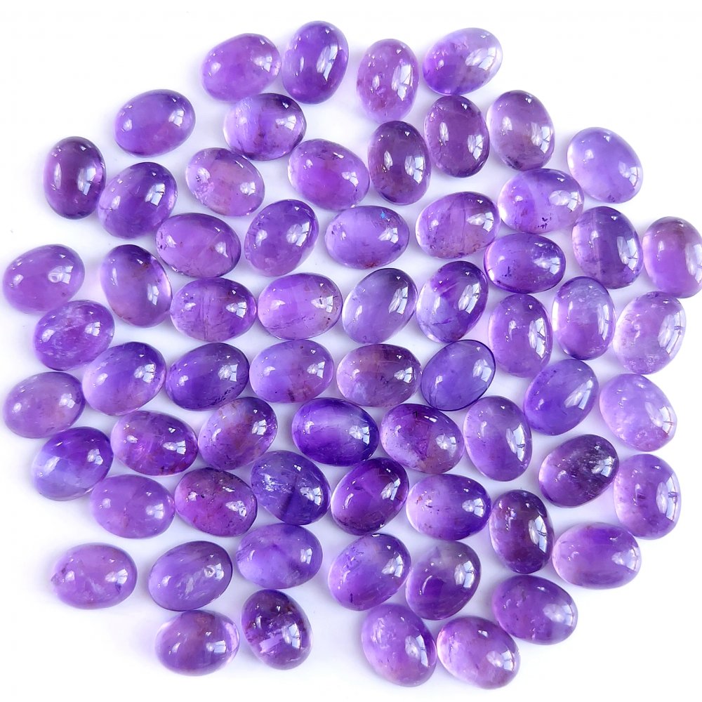 65Pcs 94Cts Natural Amethyst Cabochon Loose Gemstone Crystal Lot for Jewelry Making Gift For Her 8X6mm #10836