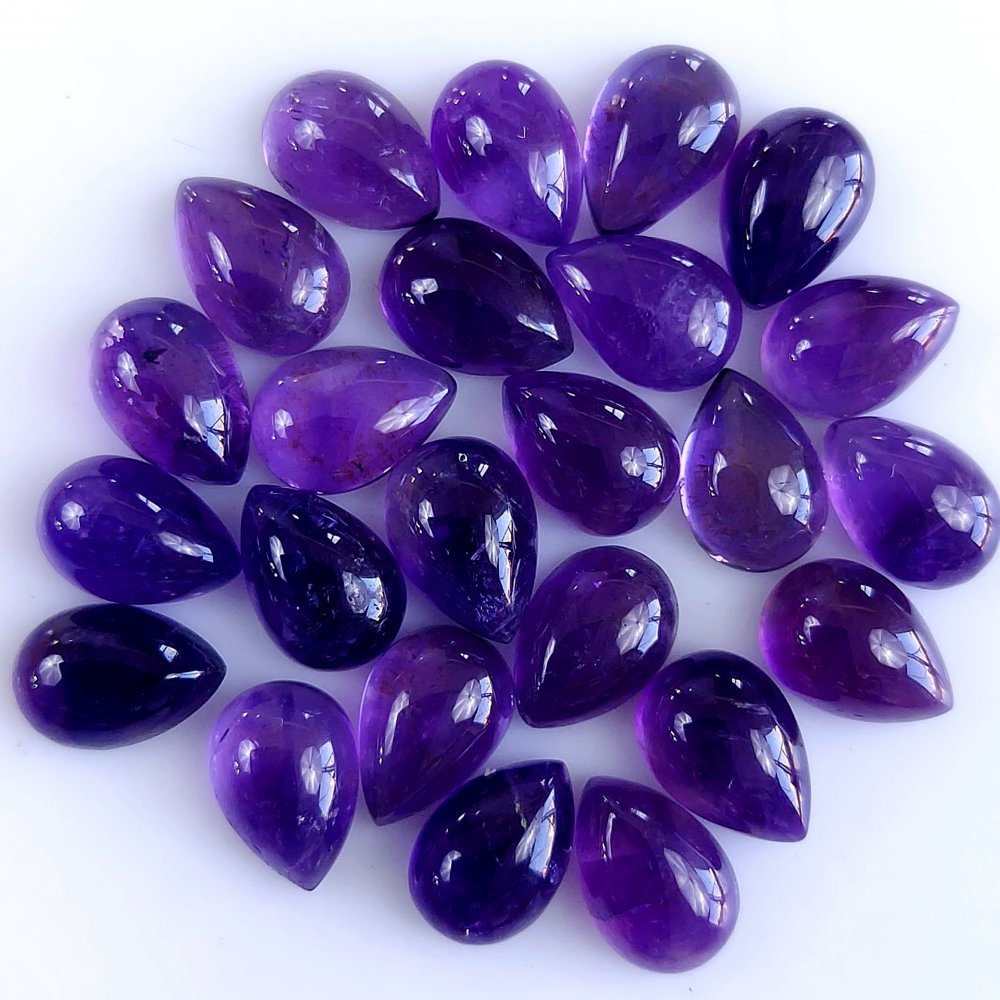 24Pcs 53Cts Natural Amethyst Cabochon Loose Gemstone Crystal Lot for Jewelry Making Gift For Her 10x7mm #10843