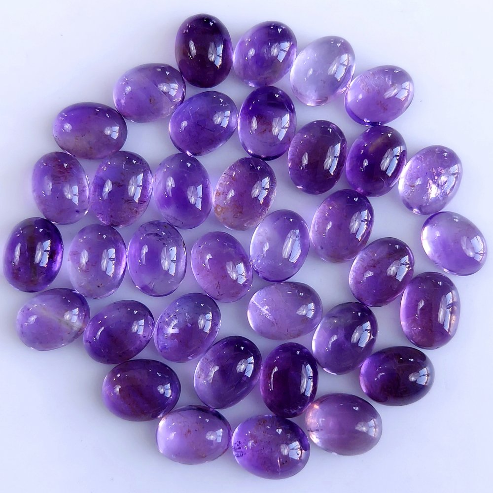 36Pcs 73Cts Natural Amethyst Cabochon Loose Gemstone Crystal Lot for Jewelry Making Gift For Her 9x7mm #10845