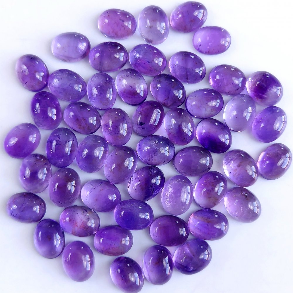 50Pcs 101Cts Natural Amethyst Cabochon Loose Gemstone Crystal Lot for Jewelry Making Gift For Her 9x7mm #10846
