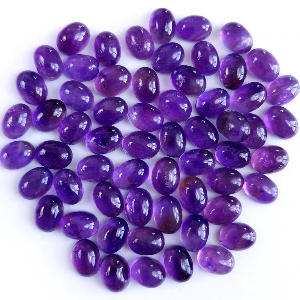 61Pcs 92Cts Natural Amethyst Cabochon Loose Gemstone Crystal Lot for Jewelry Making Gift For Her 8x6mm #10848
