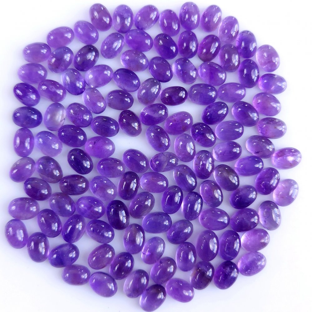 114Pcs 107Cts Natural Amethyst Cabochon Loose Gemstone Crystal Lot for Jewelry Making Gift For Her 7x5mm #10853