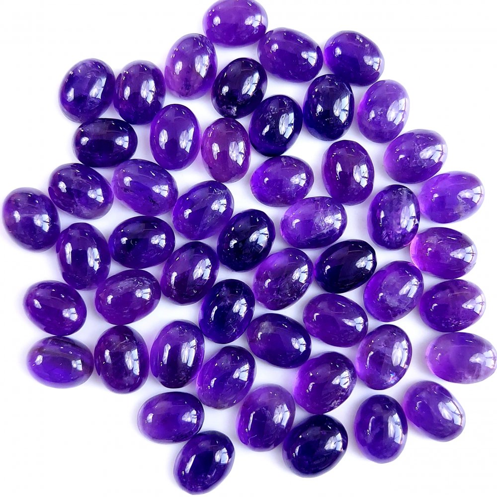 50Pcs 105Cts Natural Amethyst Cabochon Loose Gemstone Crystal Lot for Jewelry Making Gift For Her 9x7mm #10866
