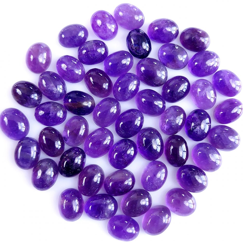 50Pcs 106Cts Natural Amethyst Cabochon Loose Gemstone Crystal Lot for Jewelry Making Gift For Her 9x7mm #10867