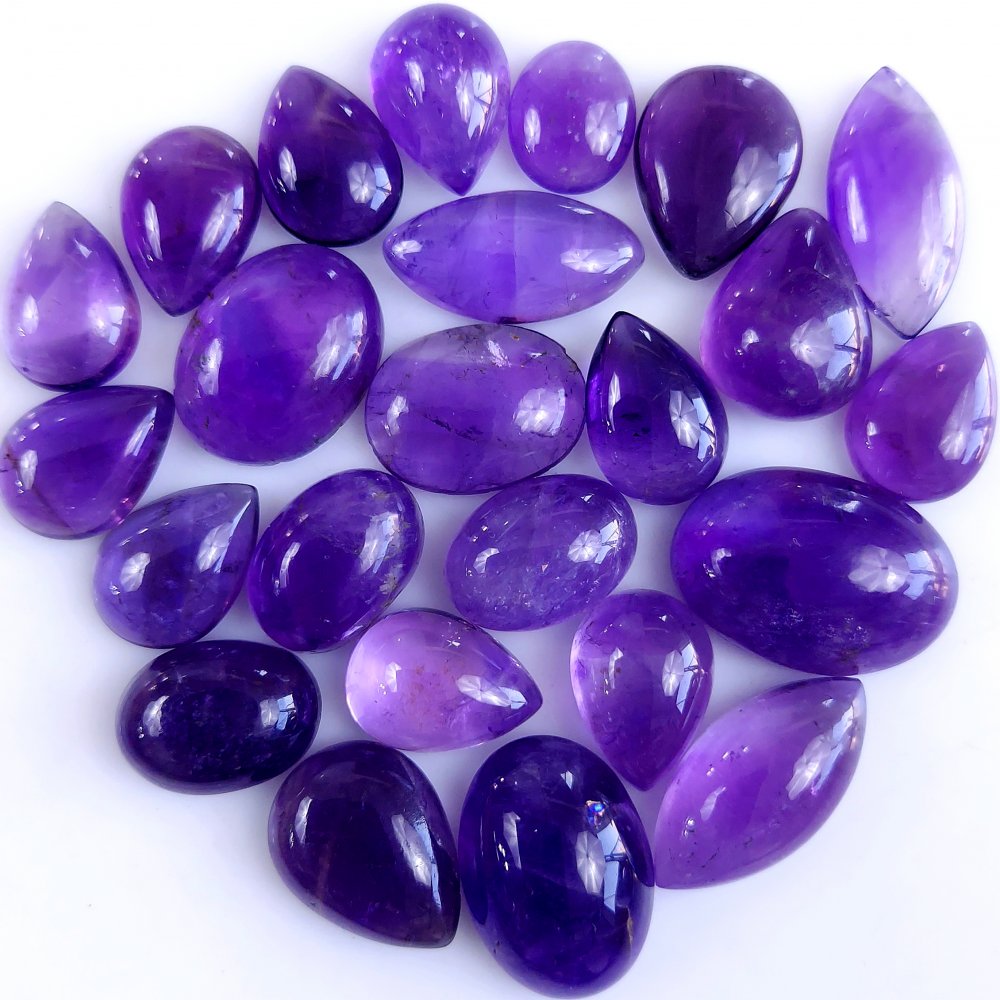 25Pcs 157Cts Natural Amethyst Cabochon Loose Gemstone Crystal Lot for Jewelry Making Gift For Her 20x14 11x9mm #10869