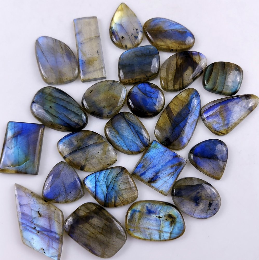 23 Pcs222Cts Natural Multifire Labradorite Loose Cabochon Flat Back Gemstone Lot For Jewelry Making 27x9 13x13mm#1087