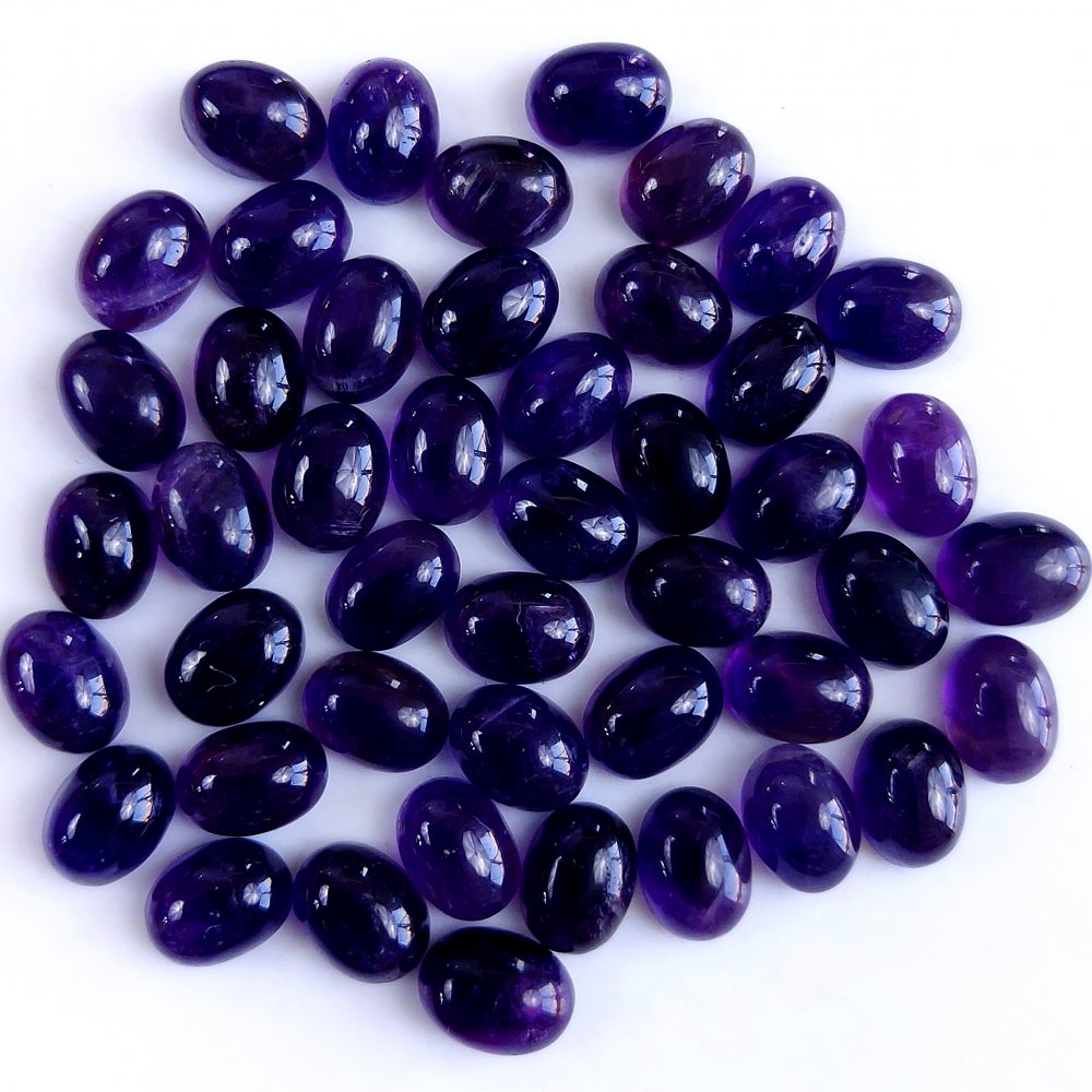 46Pcs 71Cts Natural Amethyst Cabochon Loose Gemstone Crystal Lot for Jewelry Making Gift For Her 8x6mm #10878