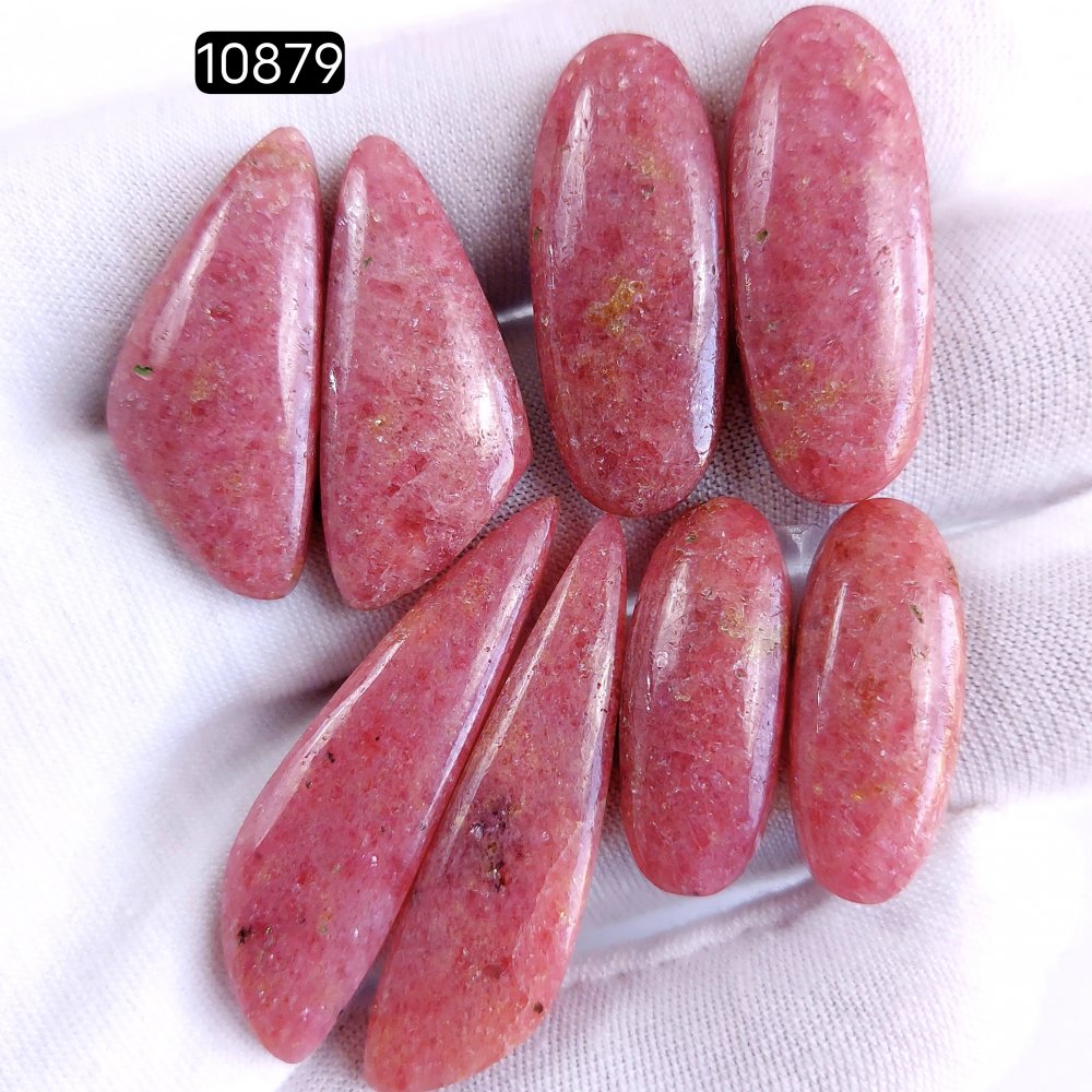 4Pair 159Cts Natural Rhodonite Cabochon Loose Gemstone Crystal Pair Lot for Earrings 38x10 24x10mm #10879