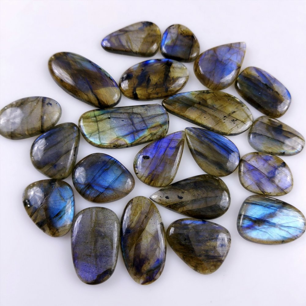 21 Pcs221Cts Natural Multifire Labradorite Loose Cabochon Flat Back Gemstone Lot For Jewelry Making 26x12 14x12mm#1088