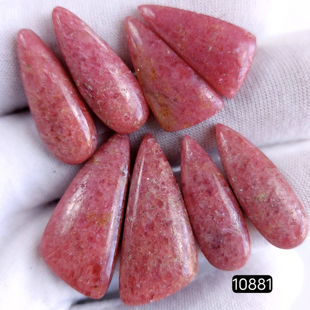 4Pair 143Cts Natural Rhodonite Cabochon Loose Gemstone Crystal Pair Lot for Earrings 32x15 24x12mm #10881
