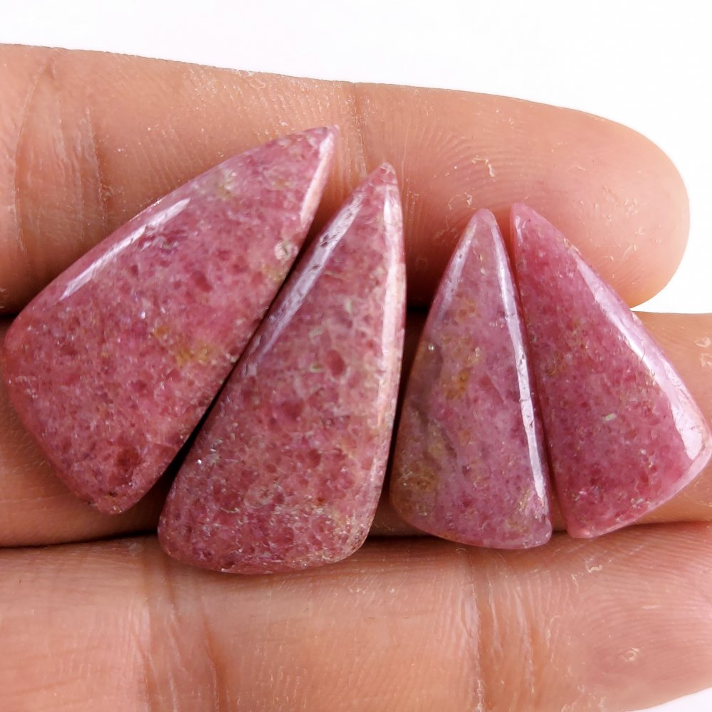2Pairs 82Cts Natural Pink Rhodonite Cabochon Loose Gemstone Earrings Crystal Lot for Jewelry Making Gift For Her 32x15 24x12mm #10881