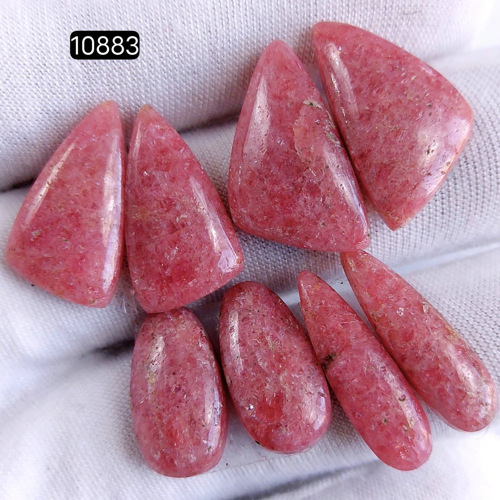 4Pair 85Cts Natural Rhodonite Cabochon Loose Gemstone Crystal Pair Lot for Earrings 24x7 17x10mm #10883