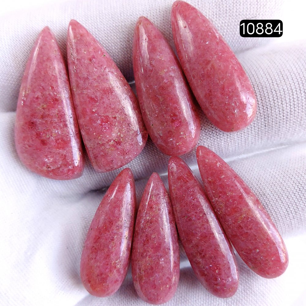 4Pair 159Cts Natural Rhodonite Cabochon Loose Gemstone Crystal Pair Lot for Earrings 32x12 27x10mm #10884