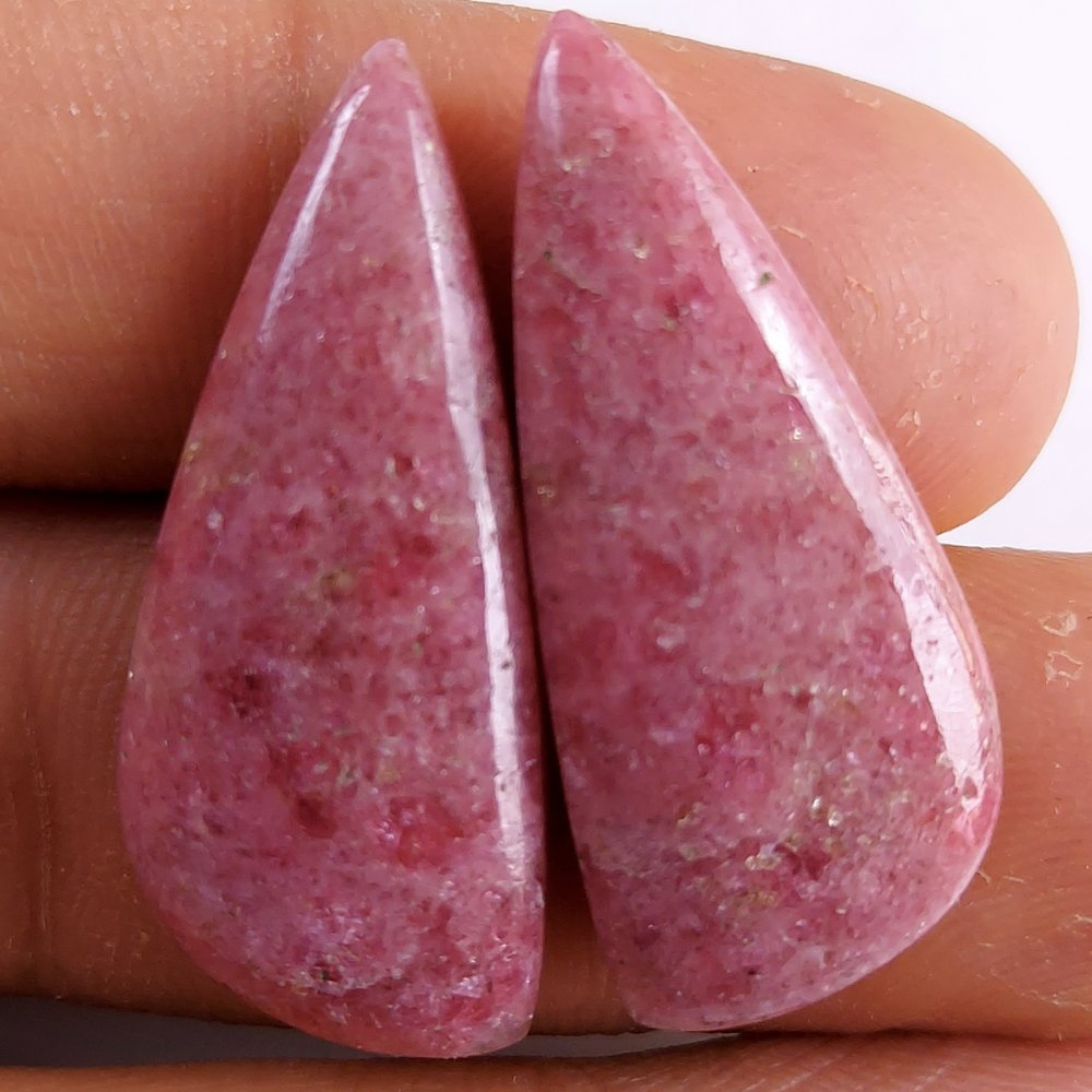 1Pairs 51Cts Natural Pink Rhodonite Cabochon Loose Gemstone Earrings Crystal Lot for Jewelry Making Gift For Her 32x12 mm #10884