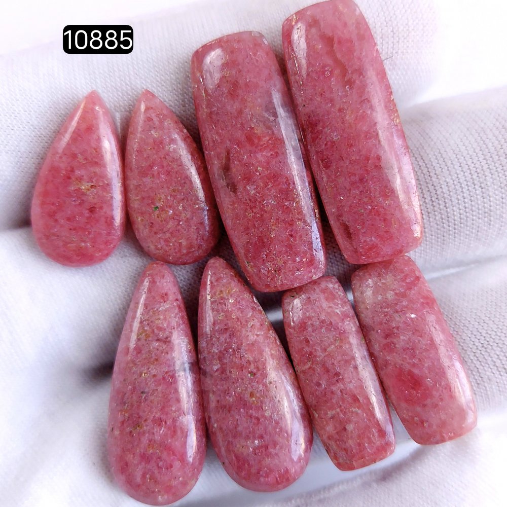 4Pair 146Cts Natural Rhodonite Cabochon Loose Gemstone Crystal Pair Lot for Earrings 30x12 22x12mm #10885