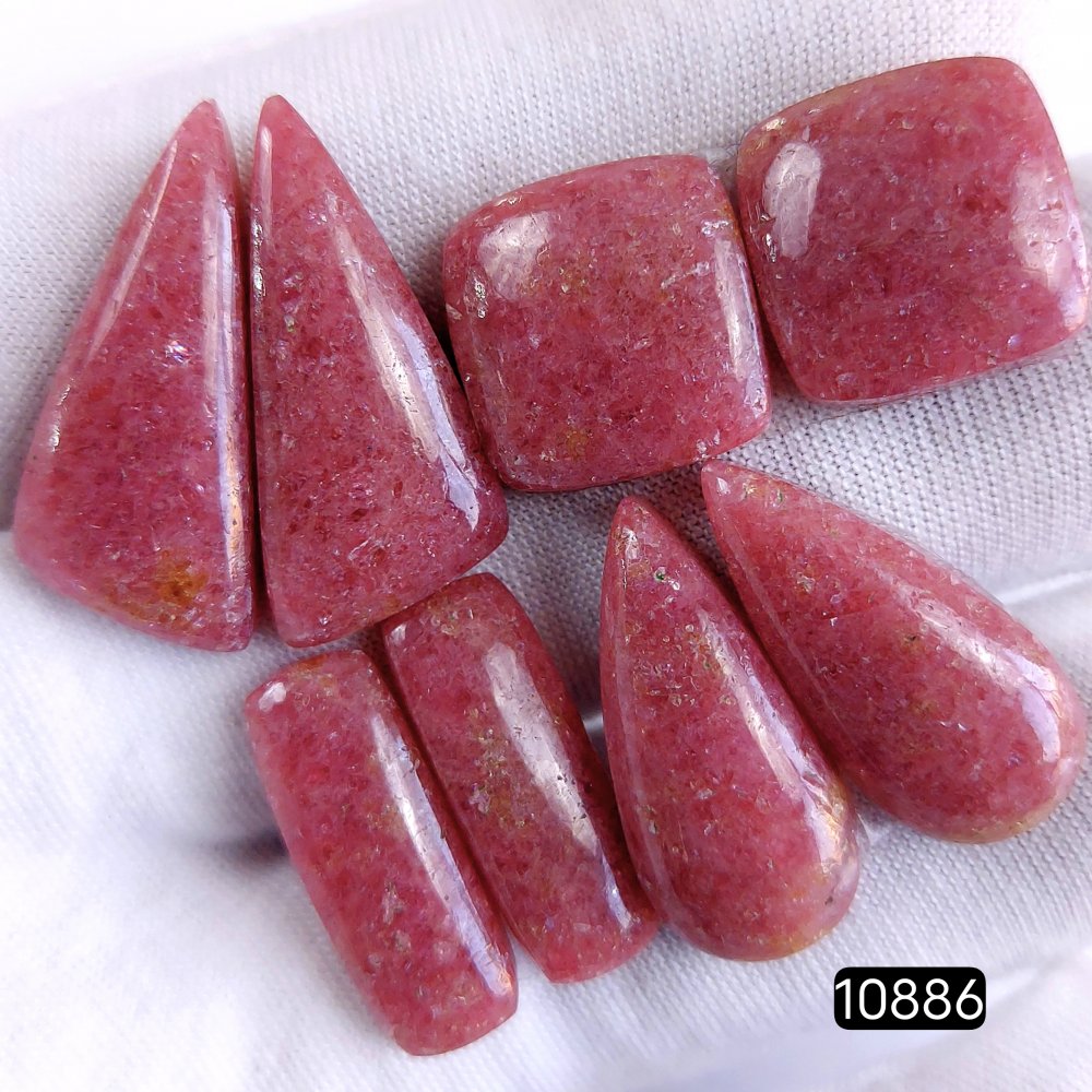 4Pair 128Cts Natural Rhodonite Cabochon Loose Gemstone Crystal Pair Lot for Earrings 27x12 15x15mm #10886